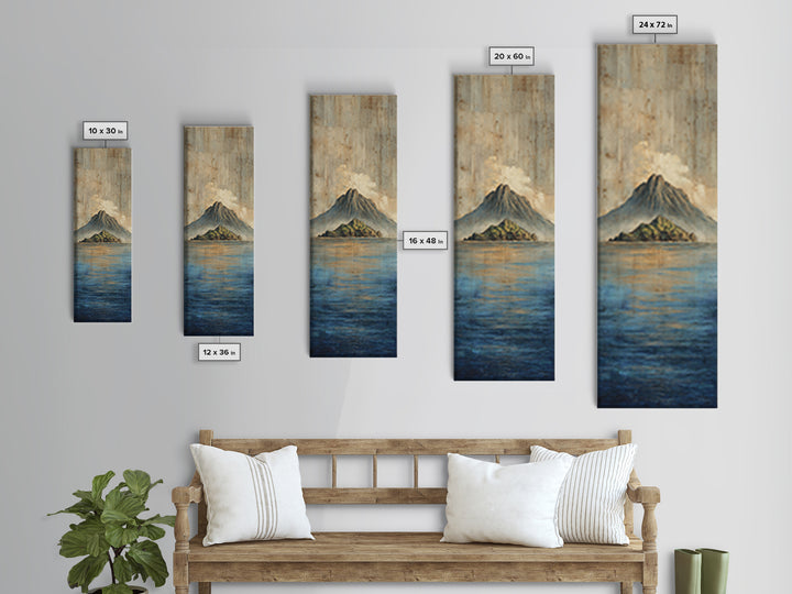 Island Volcano with Lush Foreground Framed Canvas Print, Tropical Art, Textured Painting, Living Room Decor, Fine Art, Tropic, TRO-1x3-53