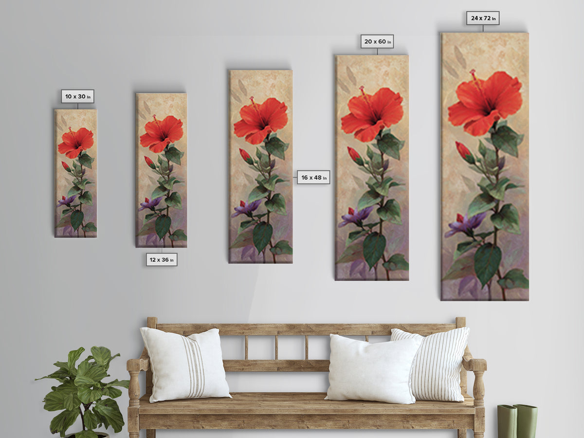 Hibiscus Flower Closeup Canvas Print, Tropical Art, Print, Living Room Decor, Watercolor Art, Tropic, Coastal Wall Art, TRO-1x3-65