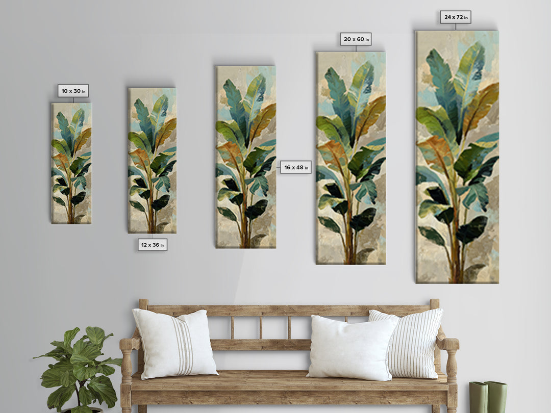Banana Leaves Layered Framed Canvas Print, Tropical Art, Wall Art, Living Room Decor, Oil Painting, Tropic, Pink Wall Art, TRO-1x3-69