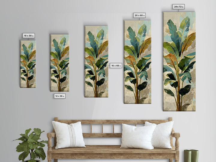 Banana Leaves Layered Framed Canvas Print, Tropical Art, Wall Art, Living Room Decor, Oil Painting, Tropic, Pink Wall Art, TRO-1x3-69