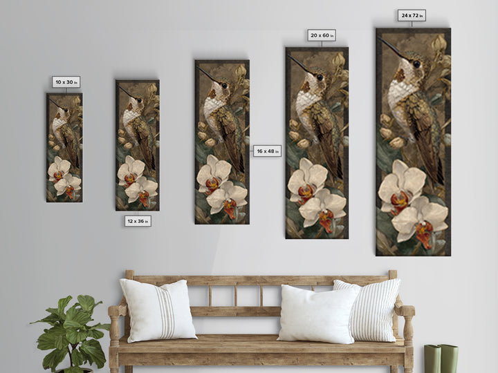 Orchid and Hummingbird Composition Framed Canvas Print, Tropical Art, Modern Decor, Living Room Decor, Fine Art, Tropic, TRO-1x3-70