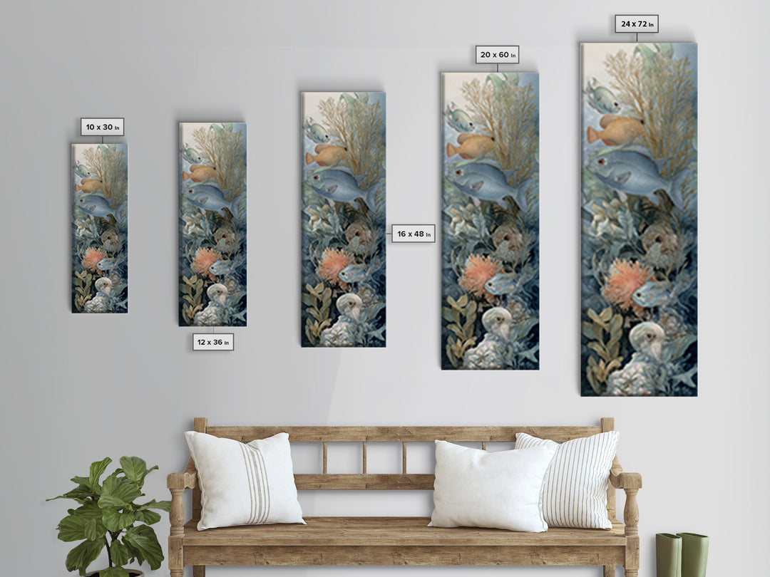 Tropical Fish over Coral Reef Framed Canvas Print, Tropical Art, Gallery Decor, Living Room Decor, Fine Art, Tropic, Wall Art, TRO-1x3-71