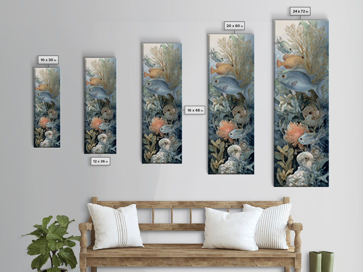Tropical Fish over Coral Reef Framed Canvas Print, Tropical Art, Gallery Decor, Living Room Decor, Fine Art, Tropic, Wall Art, TRO-1x3-71