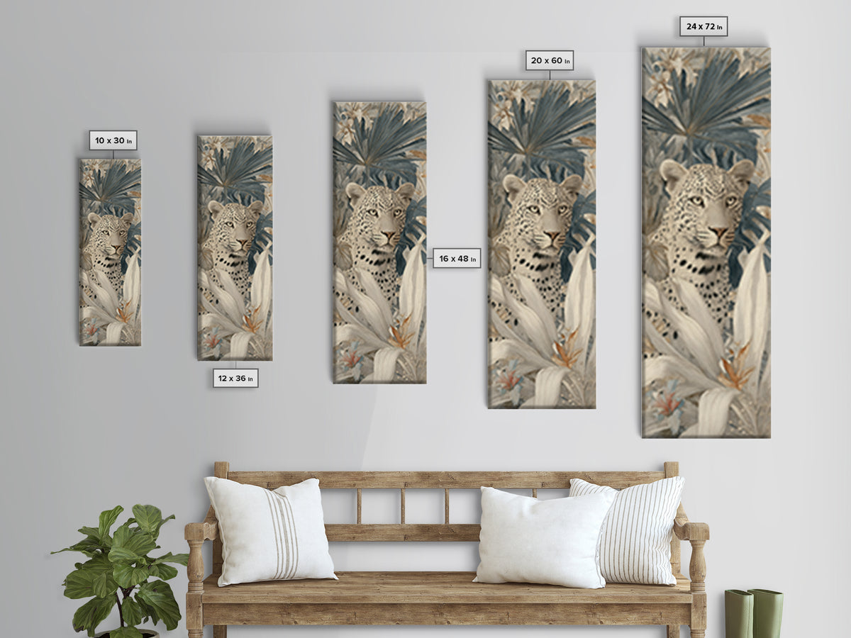Leopard Hidden Among Palm Leaves Framed Canvas Print, Tropical Art, Fine Art Print, Living Room Decor, Fine Art, Tropic, TRO-1x3-74