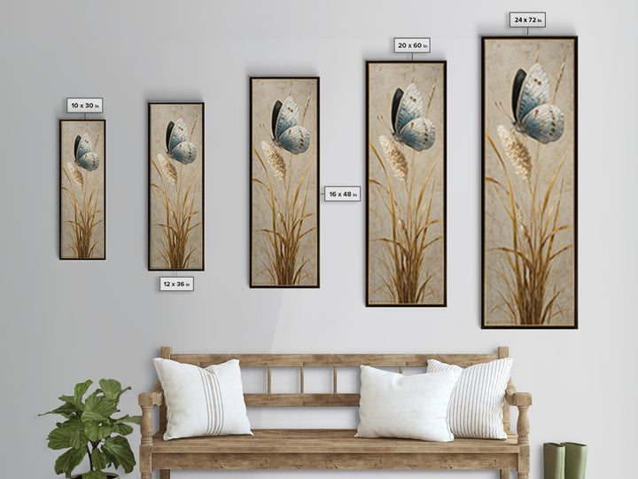 Tropical Butterfly and Flower Study Framed Canvas Print, Tropical Art, Whimsical Art, Living Room Decor, Watercolor Art, Tropic, TRO-1x3-83