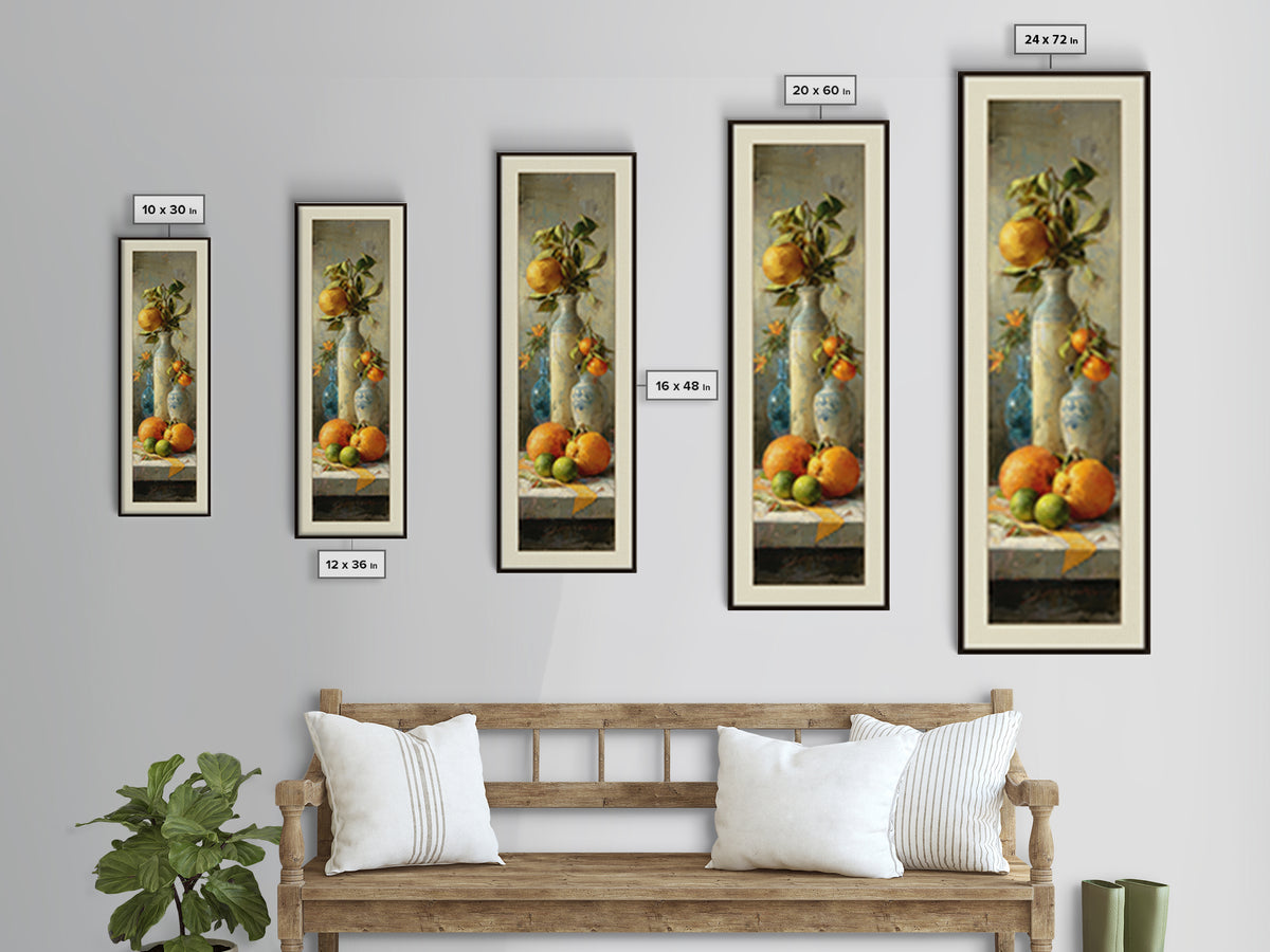 Bright Papaya and Lime Still Life Framed Canvas Print, Tropical Art, Coastal Wall Art, Living Room Decor, Fine Art, Tropic, TRO-1x3-84