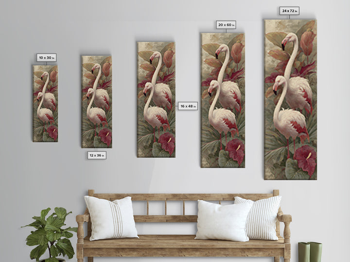 Pink Flamingos Among Tropical Water Plants Canvas Print, Tropical Art, Contemporary Art, Living Room Decor, Fine Art, Tropic, TRO-1x3-86