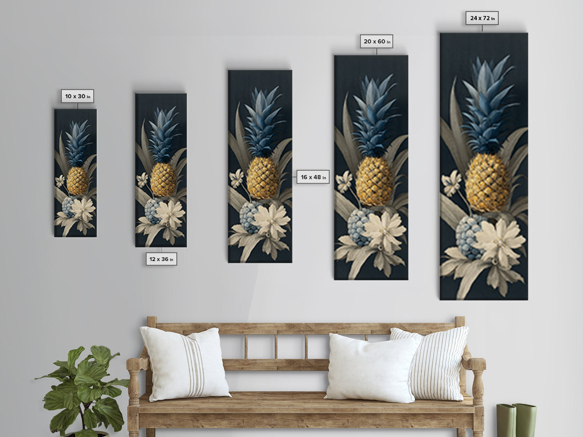 Pineapple and Palm Still Life Canvas Print, Tropical Art, Wall Art, Living Room Decor, Oil Painting, Tropic, Pink Wall Art, TRO-1x3-90