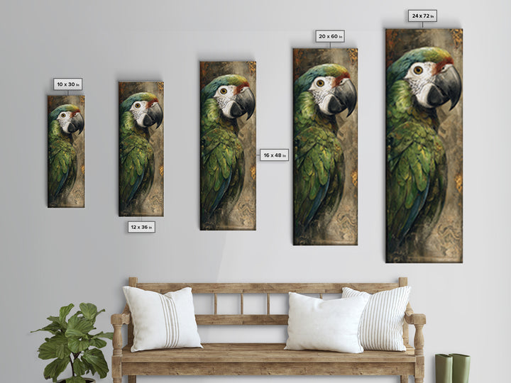 Parrot Portrait with Emerald Feathers Framed Canvas Print, Tropical Art, Coastal Art, Living Room Decor, Fine Art, Tropic, TRO-1x3-92