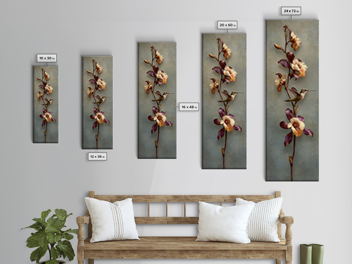 Orchid and Hummingbird Composition Canvas Print, Tropical Art, Room Decor, Living Room Decor, Fine Art, Tropic, Printable, TRO-1x3-94