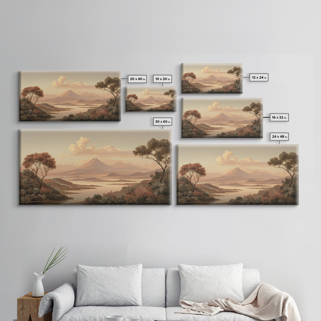Island Volcano with Lush Foreground Framed Canvas Print, Tropical Art, Print, Living Room Decor, Tropic, Coastal Wall Art, TRO-2x1-13