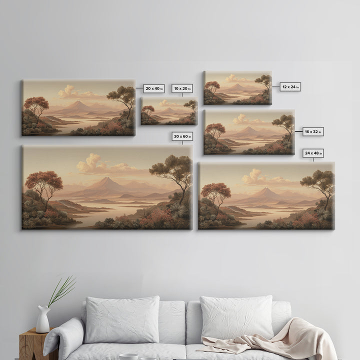 Island Volcano with Lush Foreground Framed Canvas Print, Tropical Art, Print, Living Room Decor, Tropic, Coastal Wall Art, TRO-2x1-13
