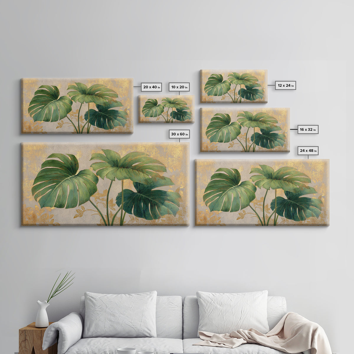 Lush Monstera Leaves Canvas Print, Tropical Art, Digital Art, Living Room Decor, Oil Painting, Tropic, Watercolor Art, TRO-2x1-21