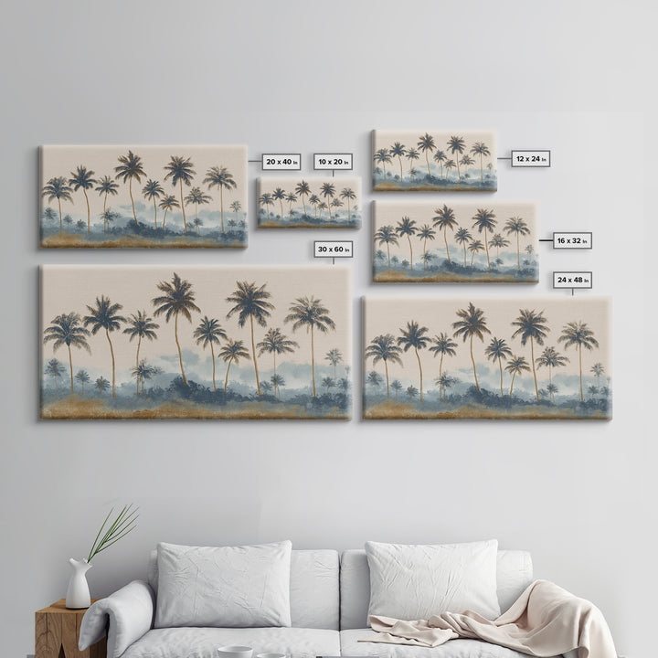 Palm Tree Silhouettes Framed Canvas Print, Tropical Art, Minimalist Decor, Living Room Decor, Fine Art, Tropic, Digital Print, TRO-2x1-24