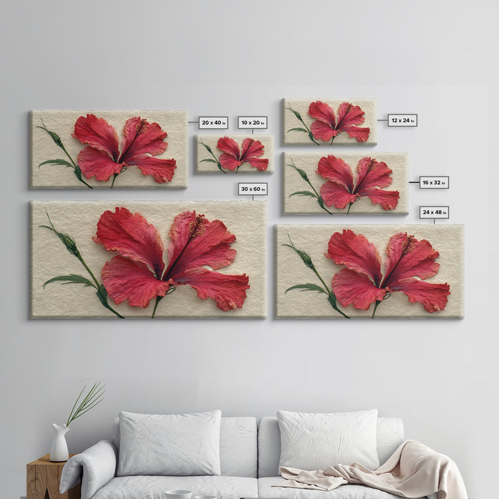 Hibiscus Flower Closeup Framed Canvas Print, Tropical Art, Printable, Living Room Decor, Oil Painting, Tropic, Coastal Decor, TRO-2x1-25