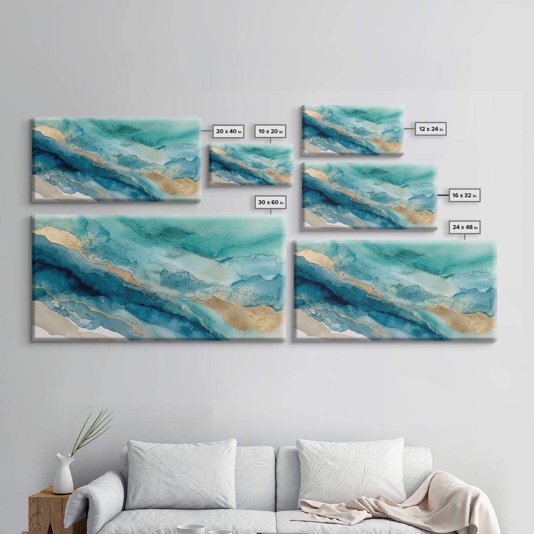 Tropical Lagoon with Turquoise Water Framed Canvas Print, Tropical Art, Boho Decor, Living Room Decor, Oil Painting, Tropic, TRO-2x1-27