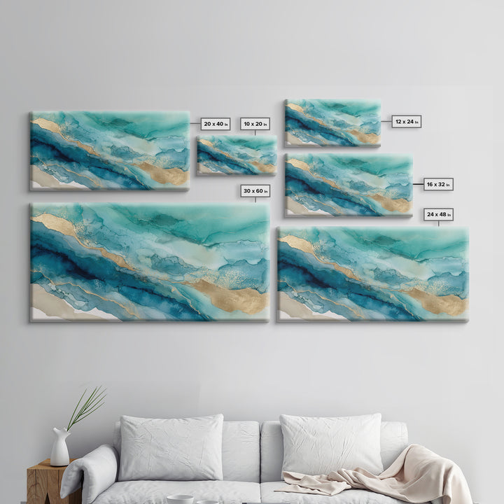 Tropical Lagoon with Turquoise Water Framed Canvas Print, Tropical Art, Boho Decor, Living Room Decor, Oil Painting, Tropic, TRO-2x1-27