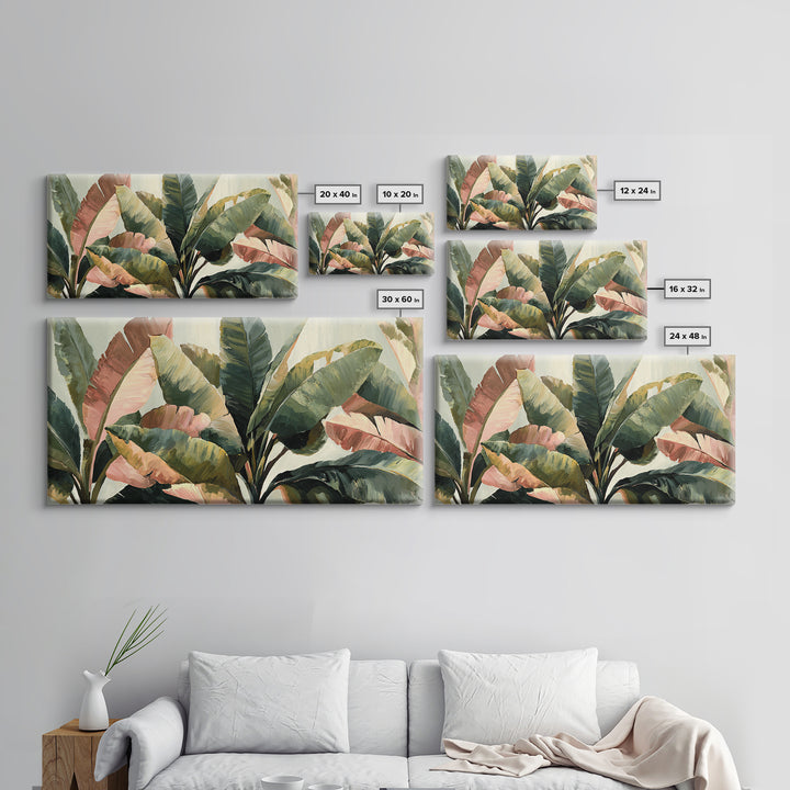Banana Leaves Layered Framed Canvas Print, Tropical Art, Printable Wall Art, Living Room Decor, Watercolor Art, Tropic, TRO-2x1-29