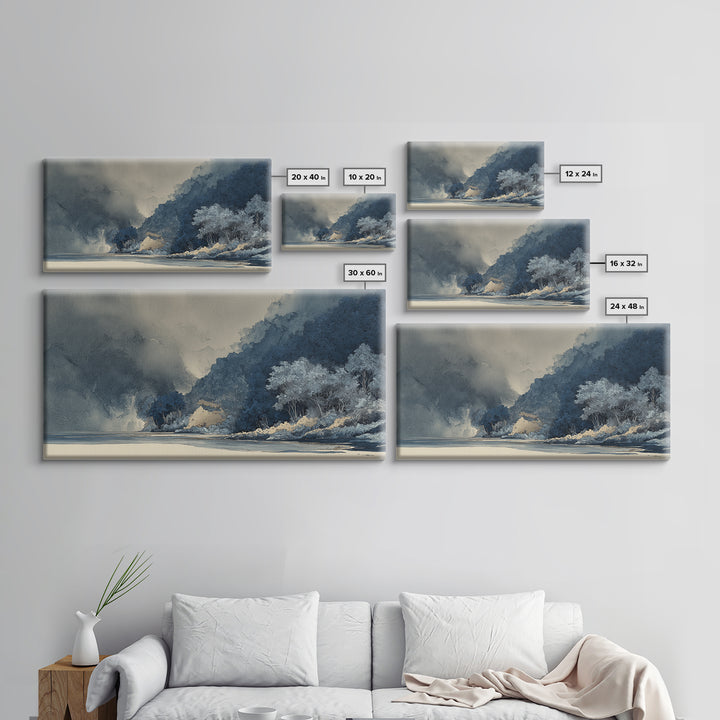 Jungle Waterfall with Misty Light Framed Canvas Print, Tropical Art, Digital Prints, Living Room Decor, Fine Art, Tropic, TRO-2x1-33