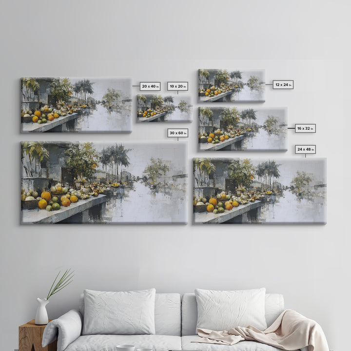 Tropical Fruit Market Arrangement Framed Canvas Print, Tropical Art, Wall Art, Living Room Decor, Oil Painting, Tropic, TRO-2x1-35