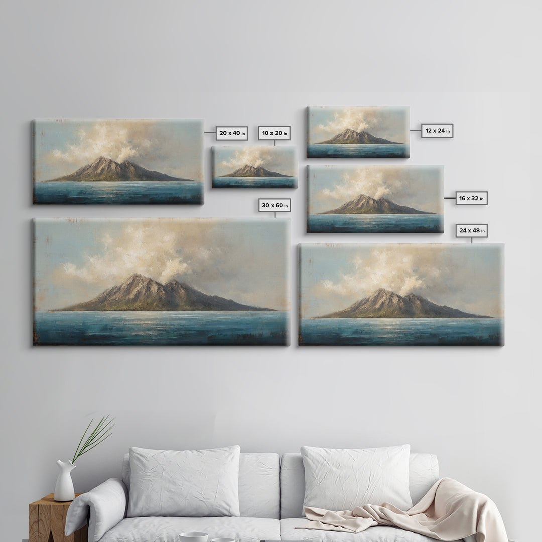 Island Volcano with Lush Foreground Framed Canvas Print, Tropical Art, Print, Living Room Decor, Tropic, Coastal Wall Art, TRO-2x1-37