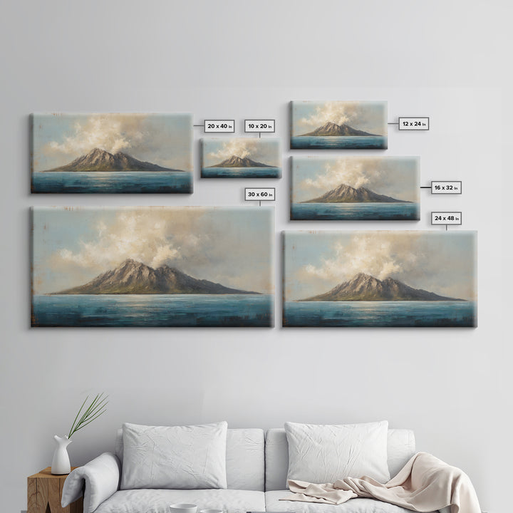 Island Volcano with Lush Foreground Framed Canvas Print, Tropical Art, Print, Living Room Decor, Tropic, Coastal Wall Art, TRO-2x1-37