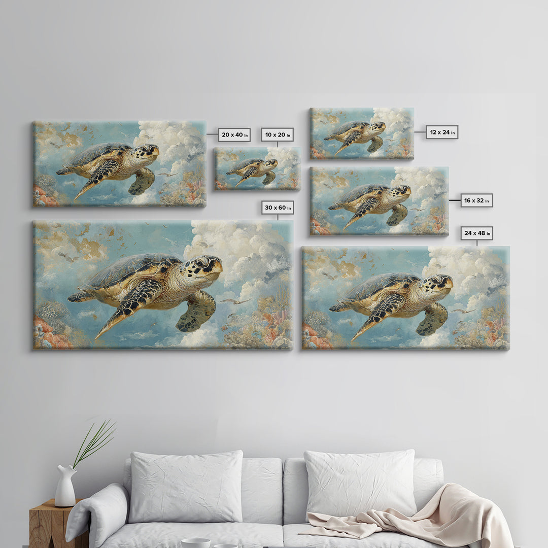 Sea Turtle Near Tropical Reef Canvas Print, Tropical Art, Digital Art, Living Room Decor, Oil Painting, Tropic, Watercolor Art, TRO-2x1-39
