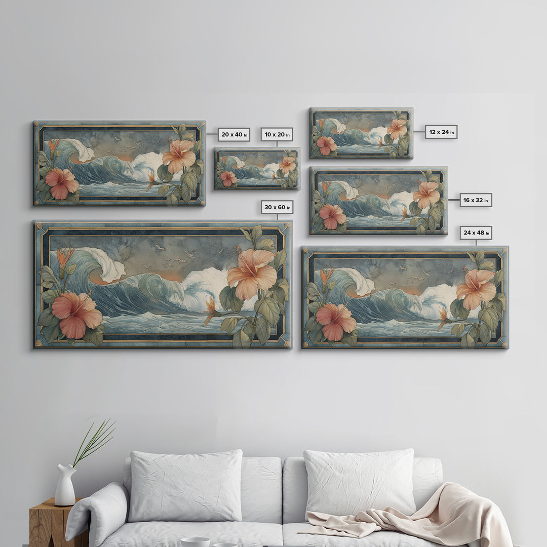 Sunset Surf Scene Framed Canvas Print, Tropical Art, Room Decor, Living Room Decor, Fine Art, Tropic, Printable, TRO-2x1-42