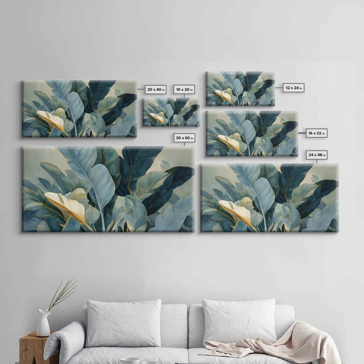 Banana Leaves Layered Framed Canvas Print, Tropical Art, Printable Wall Art, Living Room Decor, Watercolor Art, Tropic, TRO-2x1-5