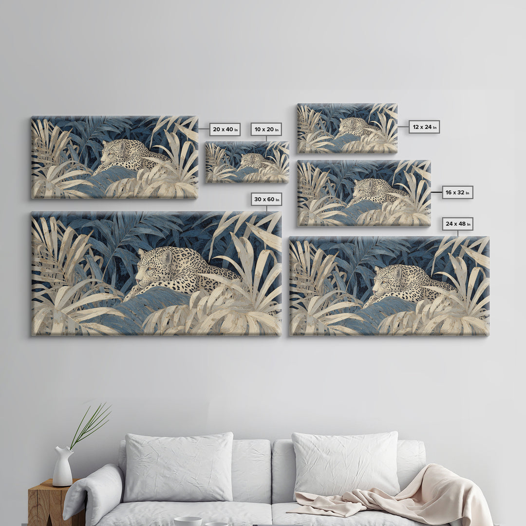 Leopard Hidden Among Palm Leaves Canvas Print, Tropical Art, Print, Living Room Decor, Fine Art, Tropic, Coastal Wall Art, TRO-2x1-58