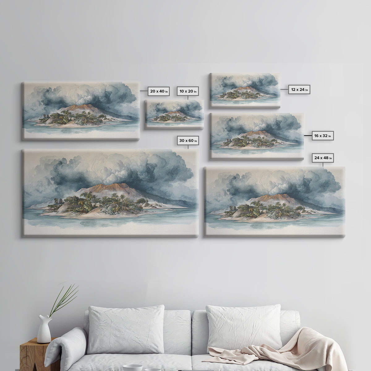 Island Volcano with Lush Foreground Canvas Print, Tropical Art, Digital Print, Living Room Decor, Tropic, Downloadable Prints, TRO-2x1-61