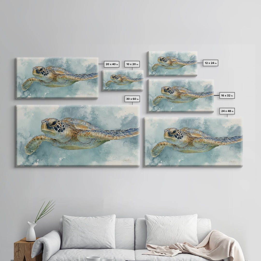 Sea Turtle Near Tropical Reef Canvas Print, Tropical Art, Abstract Painting, Living Room Decor, Fine Art, Tropic, Gallery Decor, TRO-2x1-63