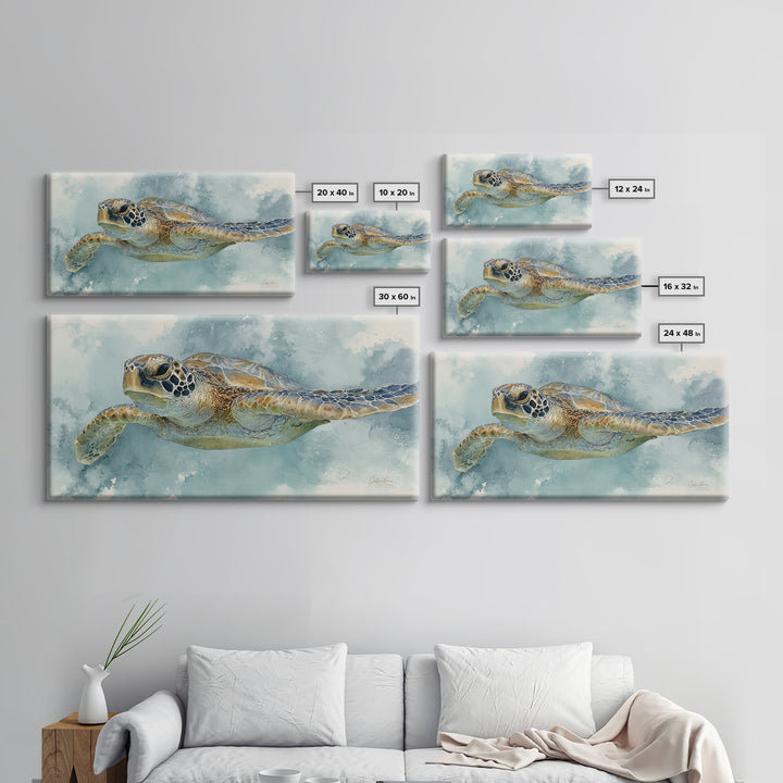 Sea Turtle Near Tropical Reef Canvas Print, Tropical Art, Abstract Painting, Living Room Decor, Fine Art, Tropic, Gallery Decor, TRO-2x1-63