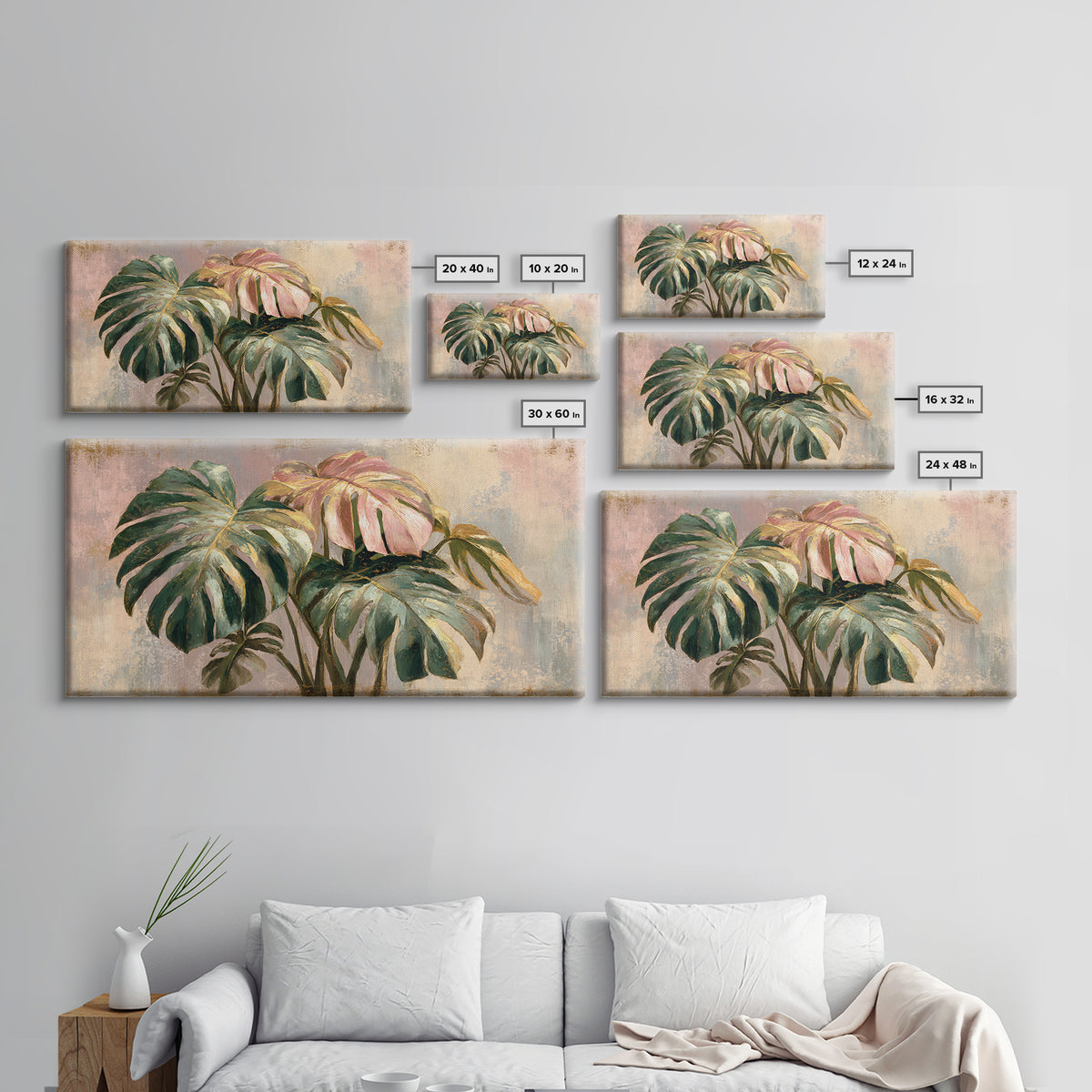 Lush Monstera Leaves Canvas Print, Tropical Art, Abstract Painting, Living Room Decor, Fine Art, Tropic, Gallery Decor, TRO-2x1-69
