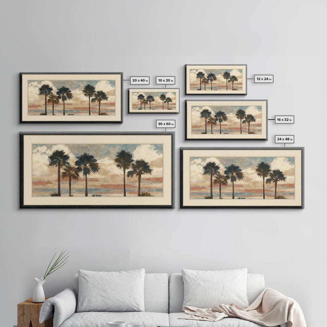 Palm Tree Silhouettes Framed Canvas Print, Tropical Art, Wall Art Prints, Living Room Decor, Fine Art, Tropic, Beach Wall Art, TRO-2x1-72