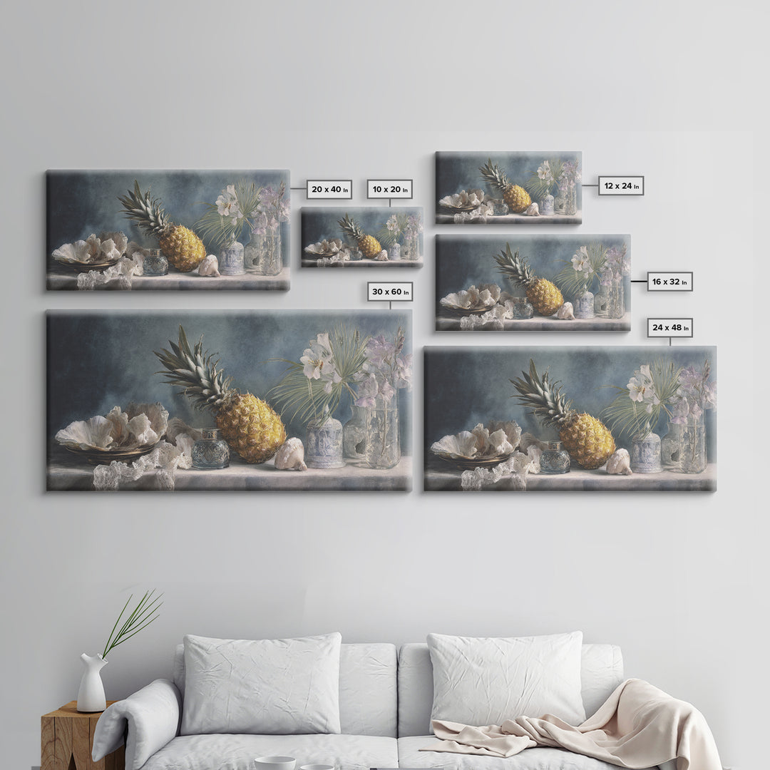 Pineapple and Palm Still Life Canvas Print, Tropical Art, Printable Wall Art, Living Room Decor, Watercolor Art, Tropic, TRO-2x1-74