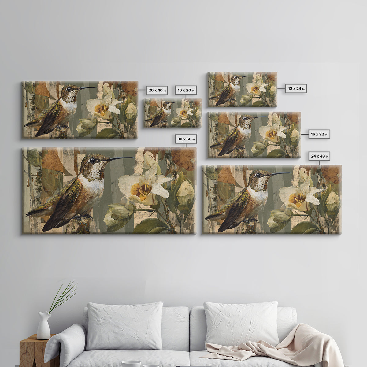 Orchid and Hummingbird Composition Canvas Print, Tropical Art, Digital Prints, Living Room Decor, Tropic 178, Set of Prints, TRO-2x1-78