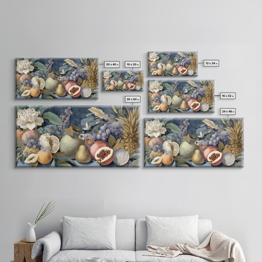 Tropical Fruit Market Arrangement Framed Canvas Print, Tropical Art, Decor, Living Room Decor, Fine Art, Tropic, Bird Art, TRO-2x1-83