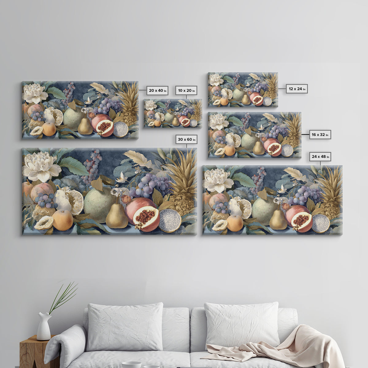 Tropical Fruit Market Arrangement Framed Canvas Print, Tropical Art, Decor, Living Room Decor, Fine Art, Tropic, Bird Art, TRO-2x1-83