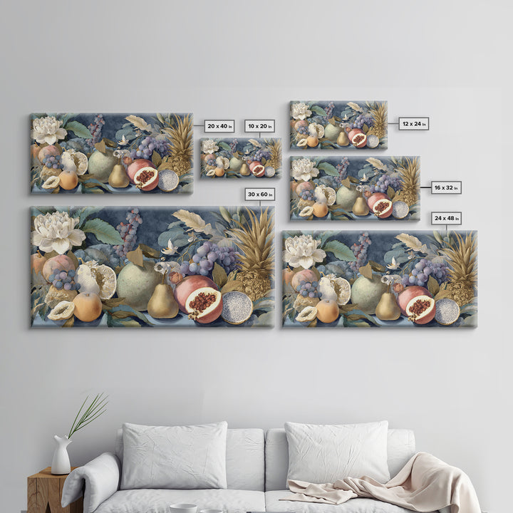 Tropical Fruit Market Arrangement Framed Canvas Print, Tropical Art, Decor, Living Room Decor, Fine Art, Tropic, Bird Art, TRO-2x1-83