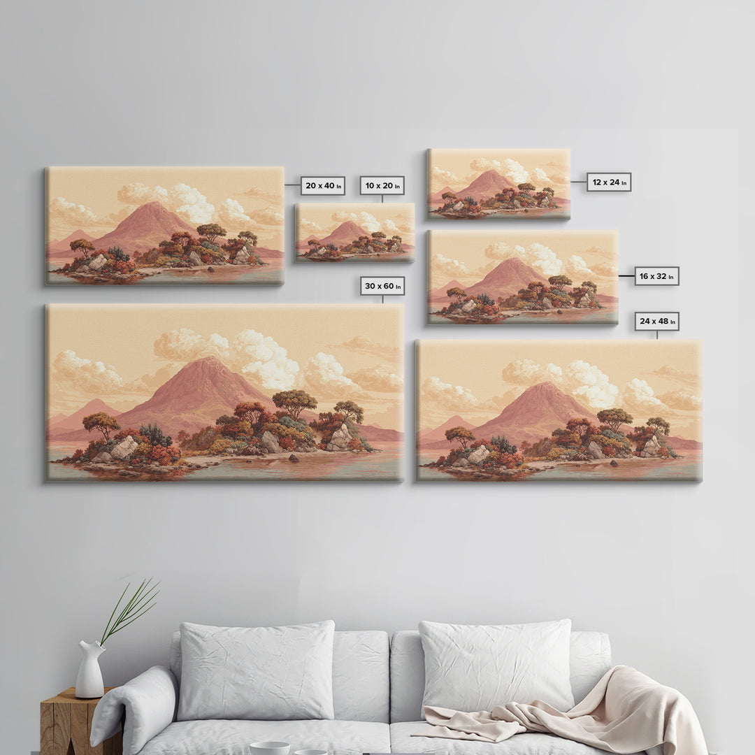 Island Volcano with Lush Foreground Framed Canvas Print, Tropical Art, Set of 3 Prints, Living Room Decor, Fine Art, Tropic, TRO-2x1-85