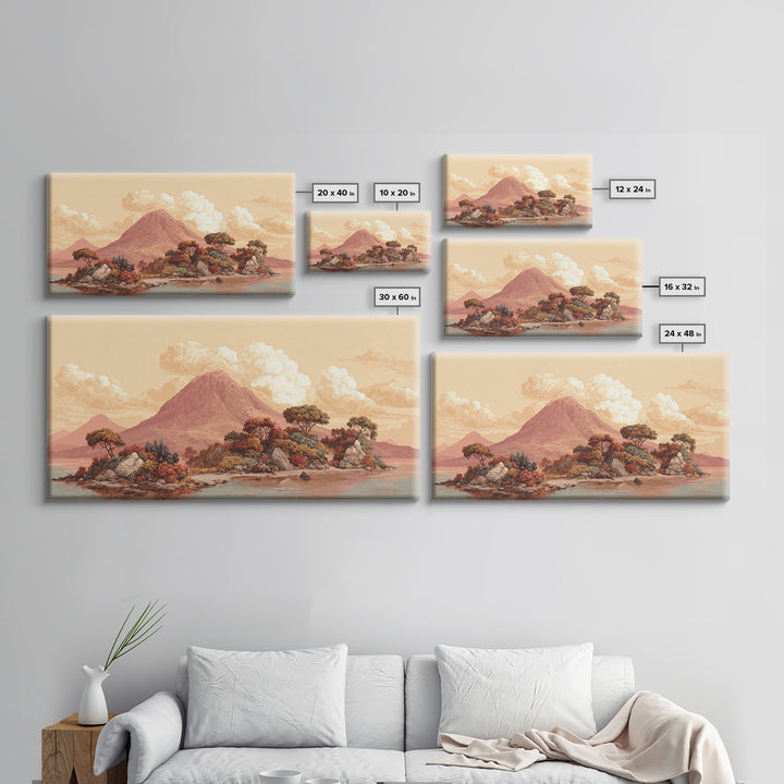 Island Volcano with Lush Foreground Framed Canvas Print, Tropical Art, Set of 3 Prints, Living Room Decor, Fine Art, Tropic, TRO-2x1-85