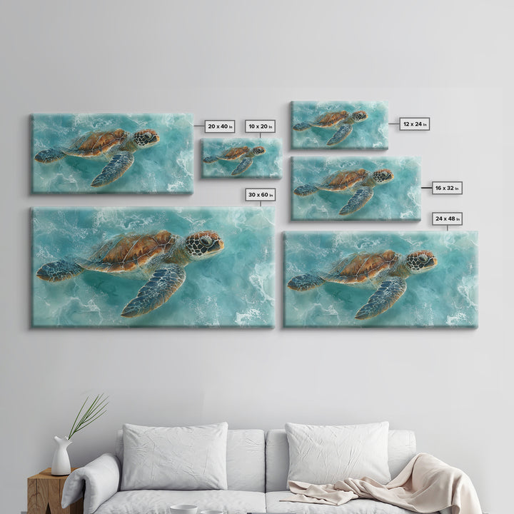 Sea Turtle Near Tropical Reef Framed Canvas Print, Tropical Art, Trendy Wall Art, Living Room Decor, Fine Art, Tropic, TRO-2x1-87