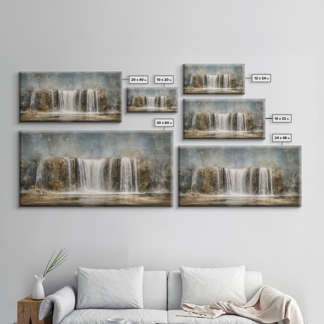 Jungle Waterfall with Misty Light Framed Canvas Print, Tropical Art, Digital Prints, Living Room Decor, Fine Art, Tropic, TRO-2x1-9