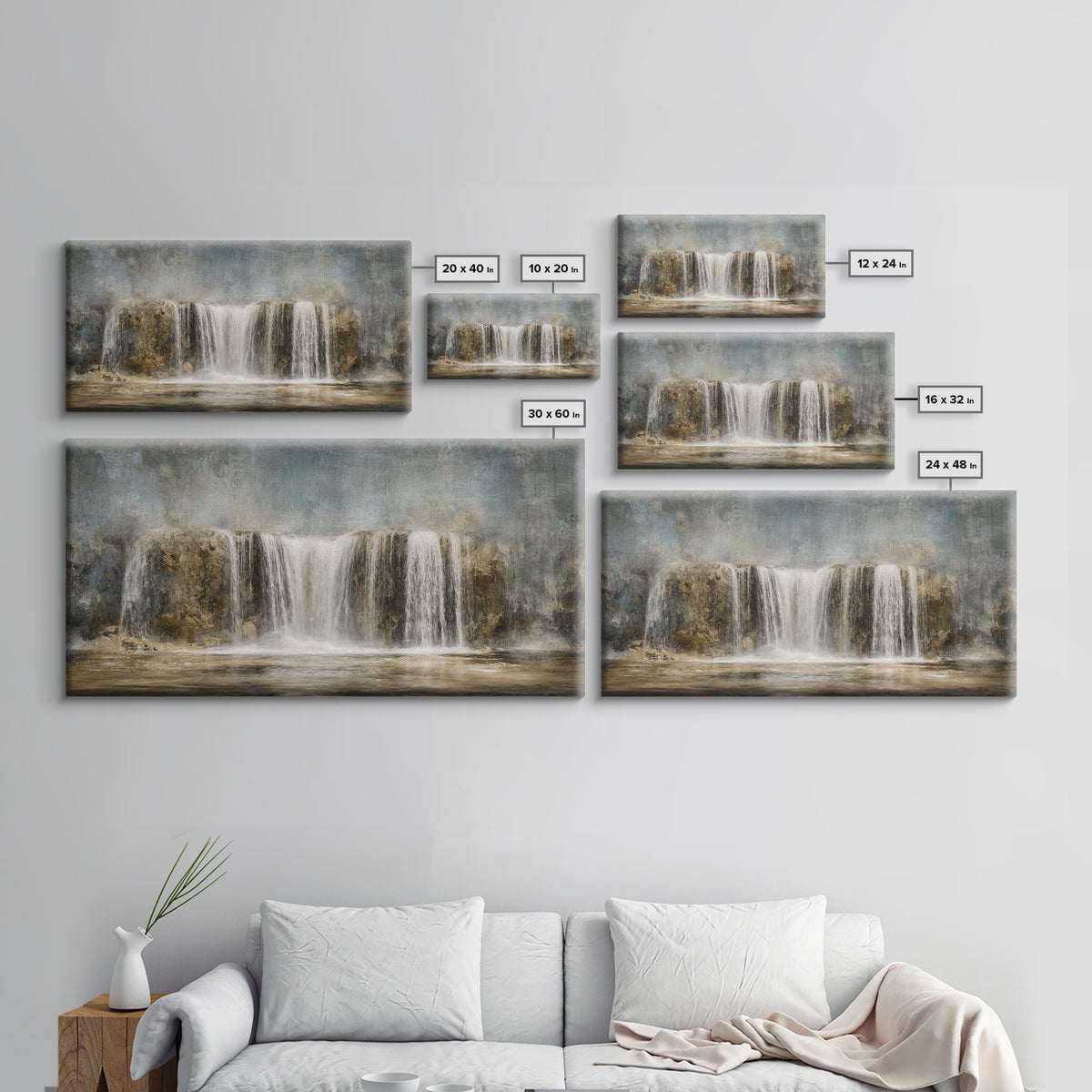 Jungle Waterfall with Misty Light Framed Canvas Print, Tropical Art, Digital Prints, Living Room Decor, Fine Art, Tropic, TRO-2x1-9