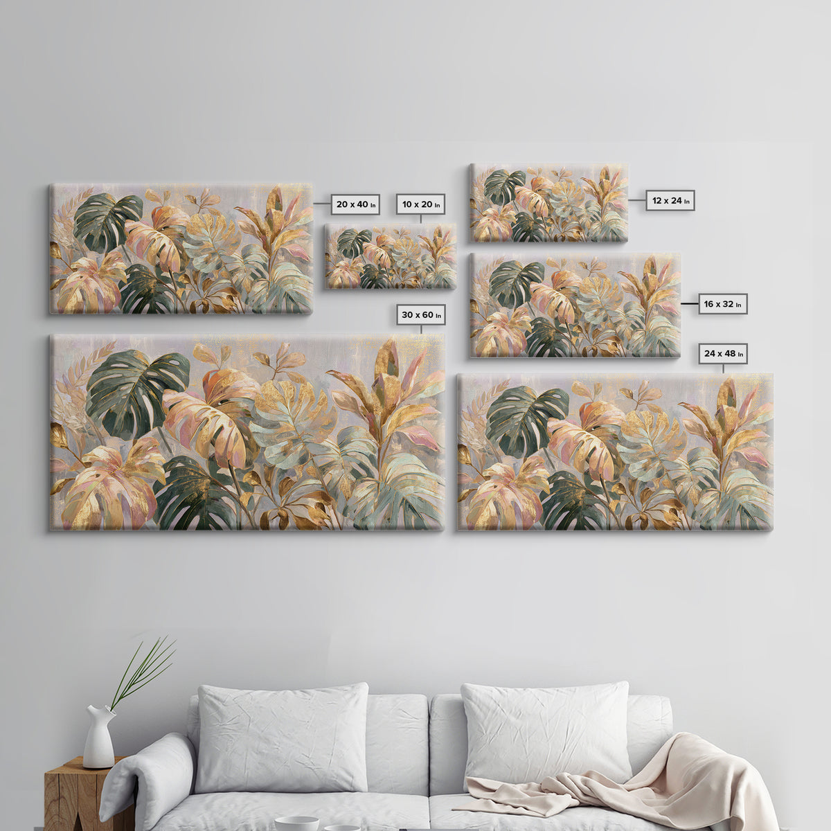 Lush Monstera Leaves Canvas Print, Tropical Art, Abstract Painting, Living Room Decor, Fine Art, Tropic, Gallery Decor, TRO-2x1-93