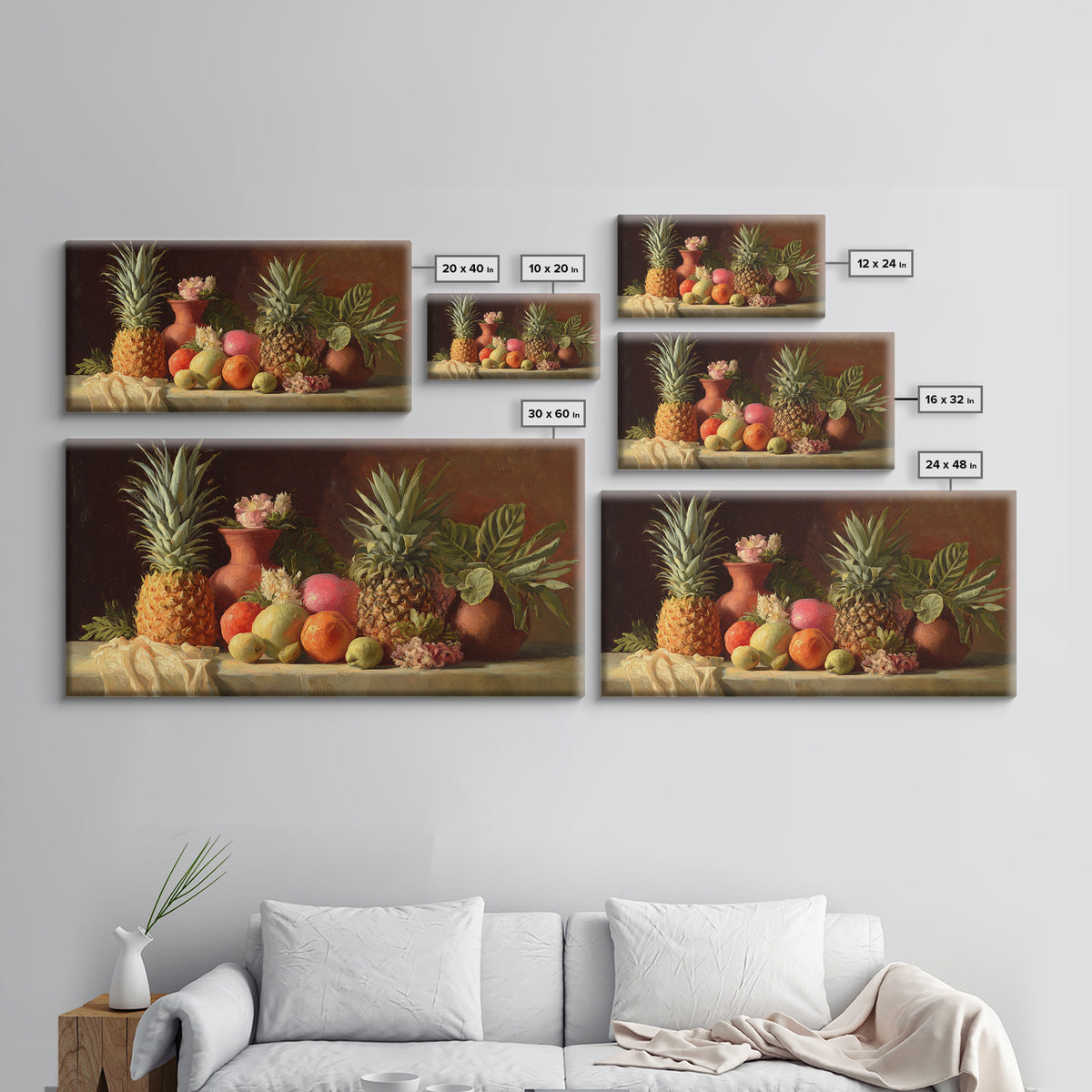 Pineapple and Palm Still Life Canvas Print, Tropical Art, Printable Wall Art, Living Room Decor, Watercolor Art, Tropic, TRO-2x1-98