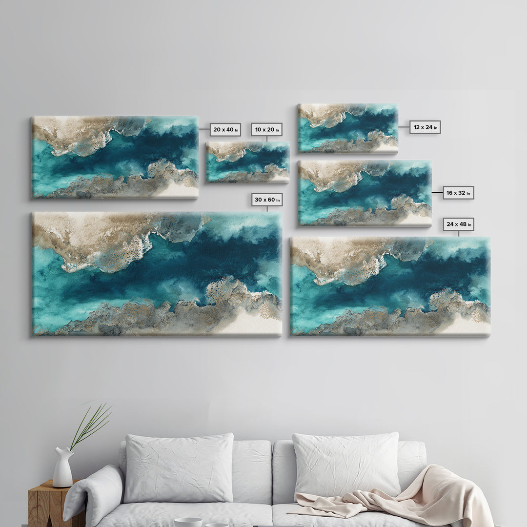 Tropical Lagoon with Turquoise Water Framed Canvas Print, Tropical Art, Abstract Painting, Living Room Decor, Fine Art, Tropic, TRO-2x1-99