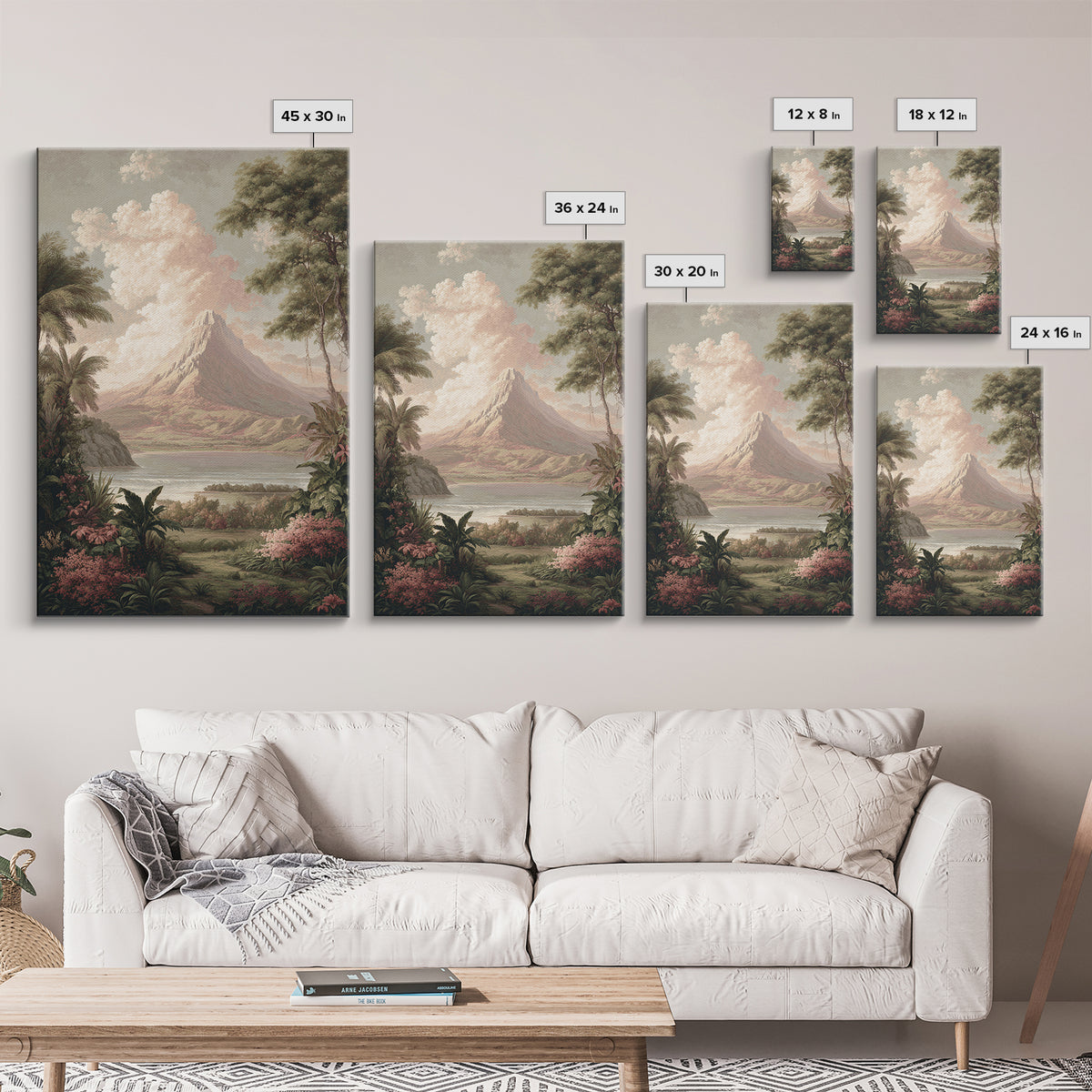 Island Volcano with Lush Foreground Framed Canvas Print, Tropical Art, Printable, Living Room Decor, Fine Art, Tropic, TRO-2x3-1