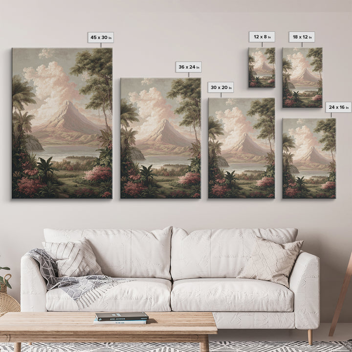 Island Volcano with Lush Foreground Framed Canvas Print, Tropical Art, Printable, Living Room Decor, Fine Art, Tropic, TRO-2x3-1